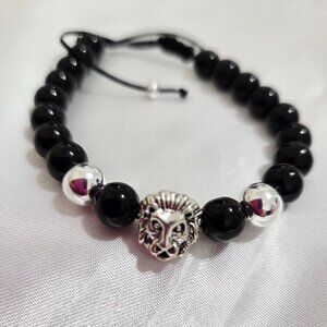 Black Men's Glass Beaded Lion Bracelet